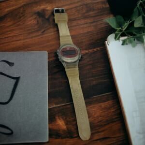 Vintage 90s FSL Digital Watch Clear Rubber Band Red Display Sport Watch Unisex